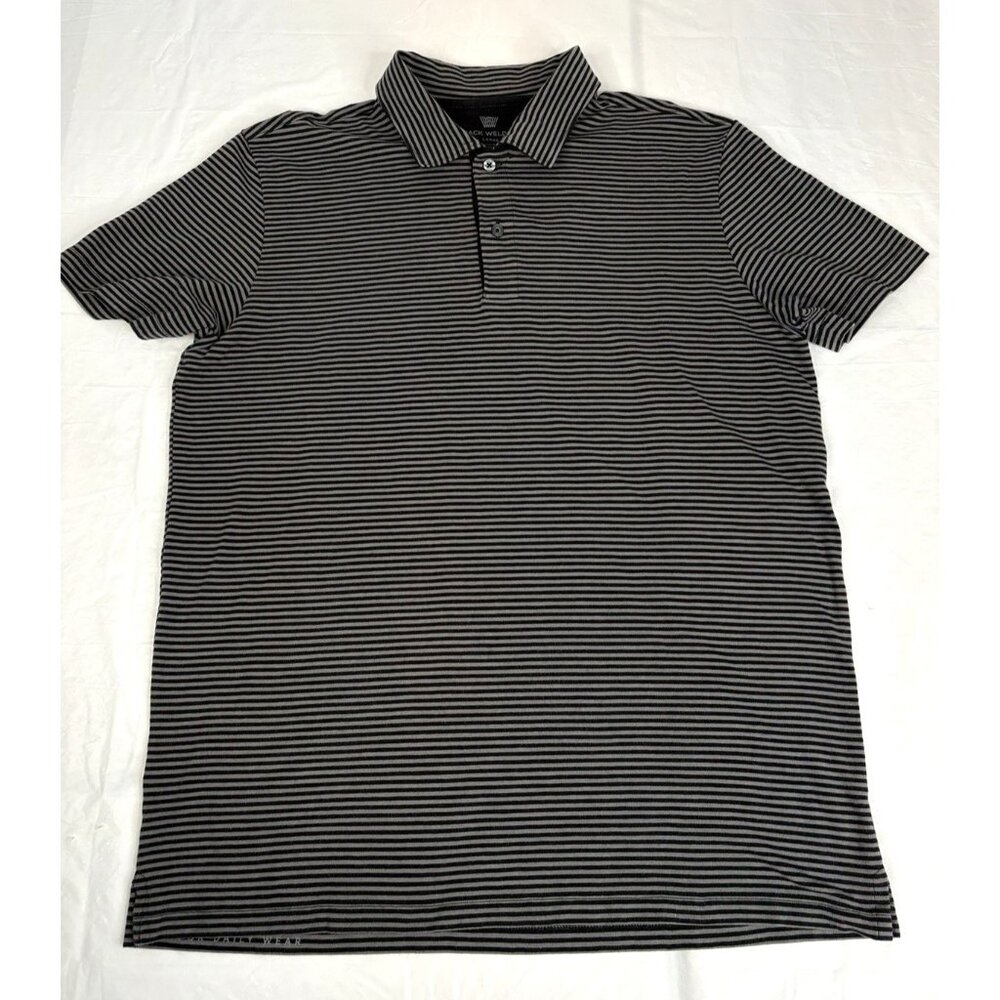 Mack Weldon Pima Cotton Polo Shirt Men's Large Grey Black Striped Stretch Golf
